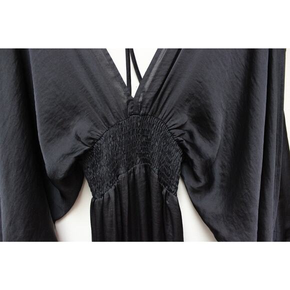 Misa LA Black Byanca Satin Kimono Bow Cold Shoulder Wide Leg Jumpsuit Size XS - Picture 4 of 6
